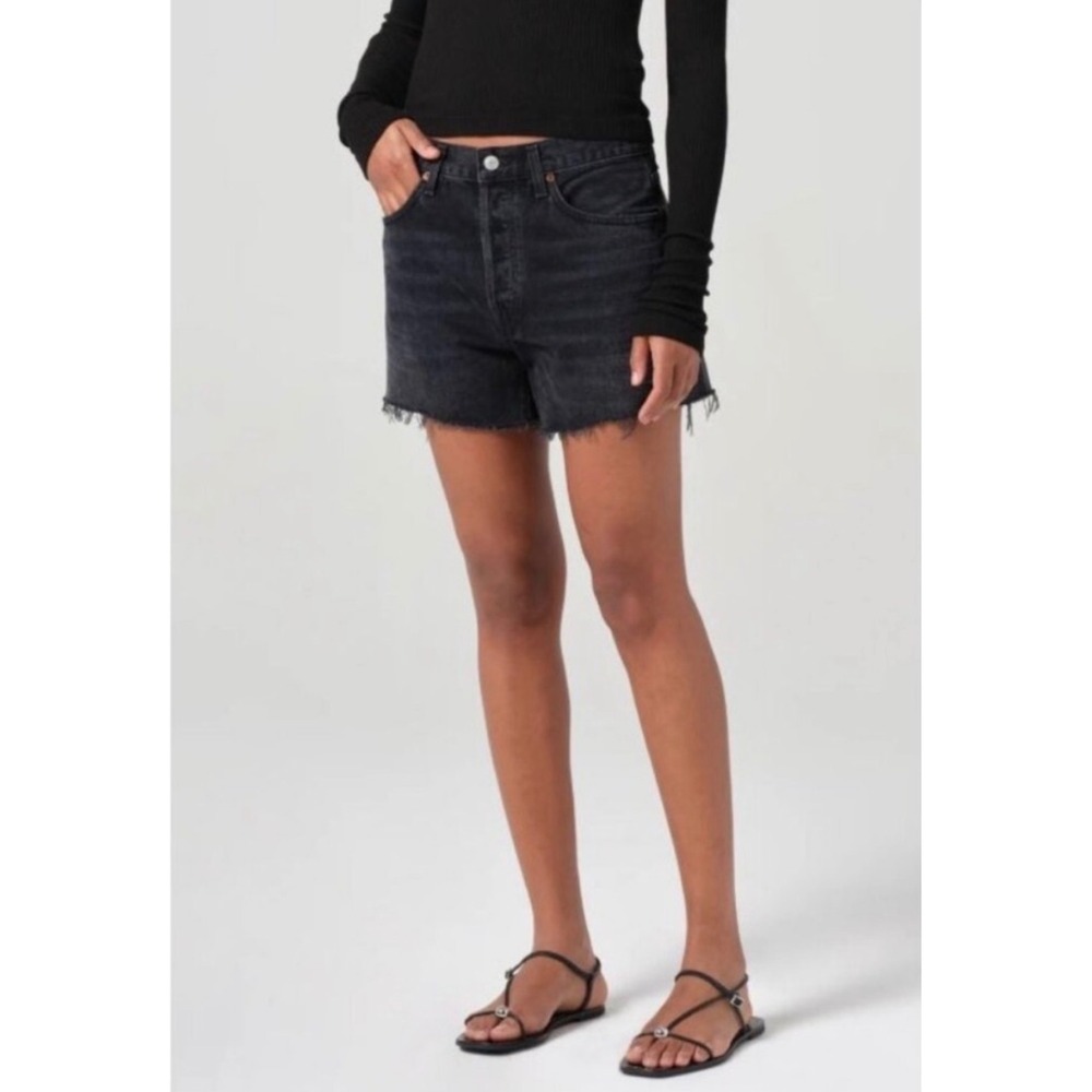 Agolde Parker Long Short in Fright Size 29 Black Denim Shorts